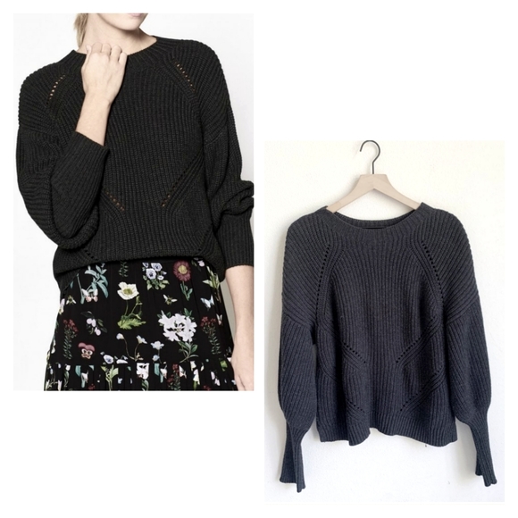 Joie Sweaters - Joie Cashmere Charcoal Landyn Balloon Sleeve Chunky Knit Sweater